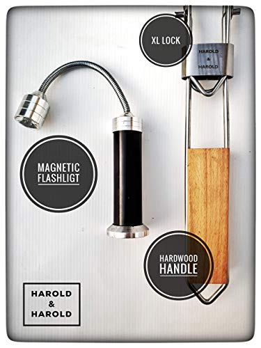 Harold & Harold BBQ Portable Grilling Basket Folding with Magnetic Grill Light and Removable Handle for Fish, Vegetables, Steak, Shrimp or Kabobs. Outdoor Grill Basket with Barbecue Grill Light
