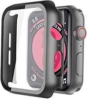 [2Pack] Langboom Black Hard Case Compatible with Apple Watch SE Series 6 Series 5 Series 4 44mm with HD Tempered Glass...