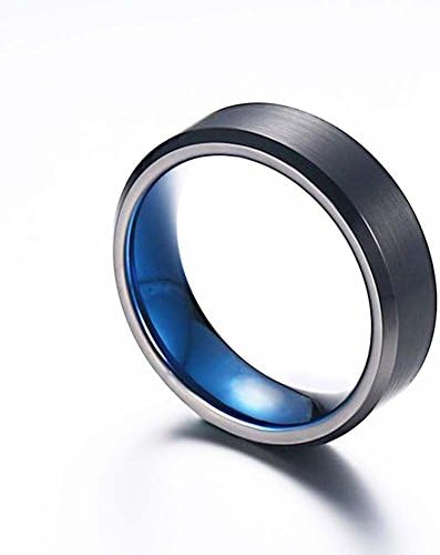Classical Simple Polished Black and Blue Tungsten Men's Women's Wedding Band Ring 6mm Width Size 8