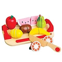 Bgifts Chef/Cook Roleplay Toys for Toddlers - Colorful Wooden Fruit with Knife 17-Piece Set for Group Play for Twelve Months Old & Above - Teaches Children to Socialize & Use Their Imagination