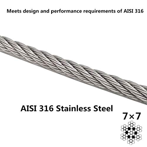 Senmit 1/8 Stainless Steel Aircraft Wire Rope for Deck Cable Railing Kit,7 x 7 200 Feet T 316 Marine Grade - Thumbnail 2