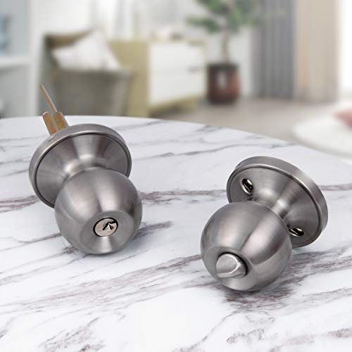 Probrico Satin Nickel Entry Door Knobs Combo Pack, 6 Pack Keyed Alike