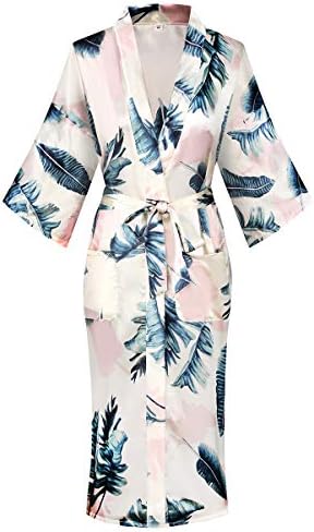 DandyChic Women's Kimono Robes Kimono Imitation Silk Sleepwear Long Lightweight Nightgown