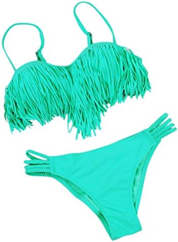 Elady Sexy Tassels Bikini Top Straps Bottom Sets Swimsuit Women Beachwear (Green S)