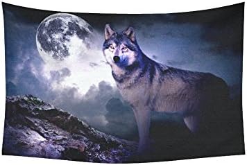 D-Story Custom Wall Tapestry Cool Wolf and Moon Cotton Linen Tapestry Wall Hanging 60''x 40'' Wall Art Home Decor for Living room Bedroom