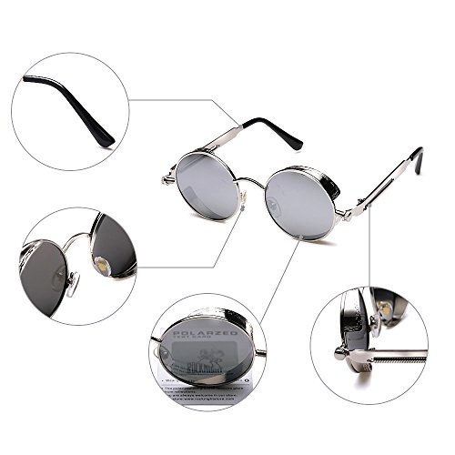 Rocknight Gothic Steampunk Polarized Full Metal Round Frame Sunglasses UV Protection silver & silver