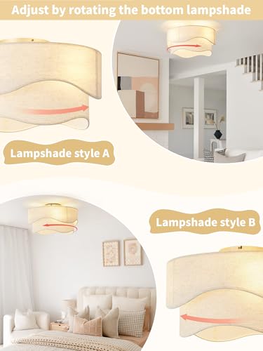 DSYBRI Flush Mount Ceiling Fan with Lights, 20" Low Profile Boho Ceiling Fan with Light Remote Control, Caged with 6 Speeds for Bedroom, Nursery, Living Room