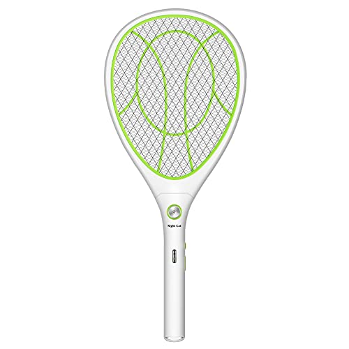 Night Cat Fly Zapper Electric Fly Killer Swatter 3000V Mosquito Bug Wasp Insect Fruit Zapper Swat Bat Racket Trap Indoor USB Rechargeable