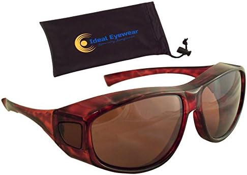Sun Shield Fit Over Sunglasses with Blue Blocker HD Driving Lens - Wear Over Prescription Glasses (Medium, Brown Frame with Case)