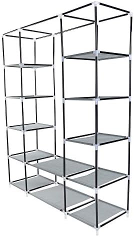 Yanvan Clothes Closet Portable Wardrobe Durable Clothes Storage Non-Woven Fabric Wardrobe Storage Organizer with Hanging Rod and Shelves,175x135x45cm（69”x53”x18”） inch