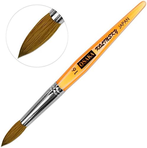 Osaka Finest 100% Pure Kolinsky Nail Art Brush with Orange Marble Acrylic Handle Size 16