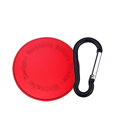 Earbuds Cord Organizer, Headphone Warp Cable Winder Headset Silicone Storage Case with Keychain, Fully Protect Earpieces Mics and Cords Keep Earphone Wire Tangle Free or Dustproof Red Black - 2 Pack