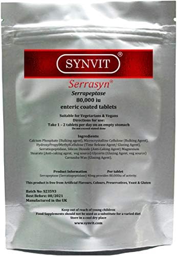 Serrasyn - Serrapeptase 80,000 I.U, High Strength x 30 Enteric Coated Tablets. Foil Refill Pack