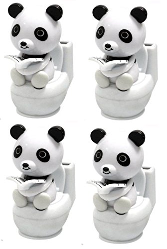 Set of 4~ Panda Reading on Toilet Bowl Solar Toy Car Dashboard Office Desk Display Home Decor Birthdady Gift US Seller