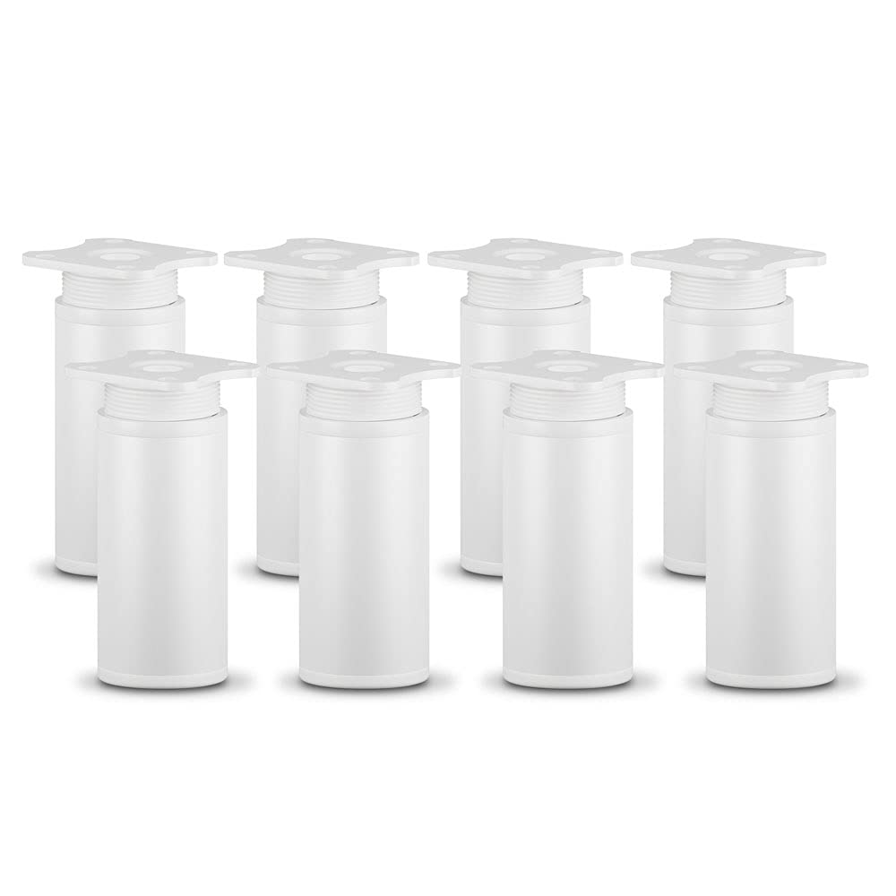 sossai® MFR1 Designer Furniture Feet Height Adjustable Set of 8 Round Profile Diameter 40 mm Colour: White Height: 80 mm (+20 mm) Material: Aluminium Wood Screws Included