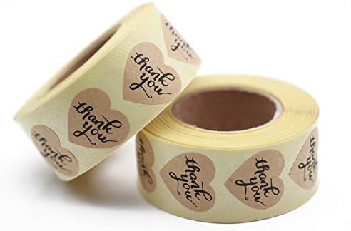 Yoget 1'' Kraft Paper Heart Thank You Stickers Adhesive Labels Thank You Stickers 500pcs Per Roll, 2Packs (Heart)