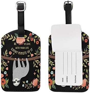 MRMIAN Funny Animal Sloth on Tree Luggage Tag for Baggage Suitcase Bag Leather 1 Piece