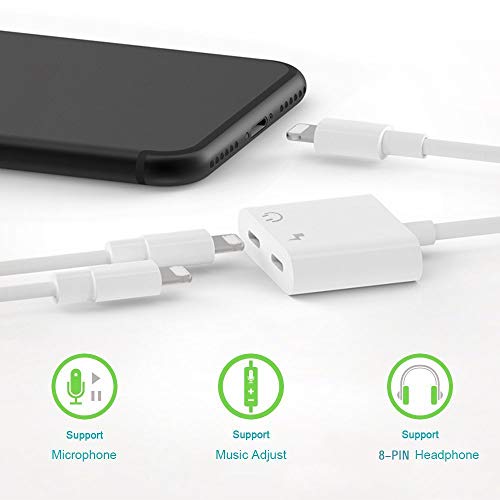 Dual Lighting Adapter, Double Dongle Adapter for Headphone Audio and Charge Adapter Headphone