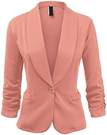 UUWJC1006 Womens Plus Size Solid One Button Waist Length Blazer Jacket 2X PINK
