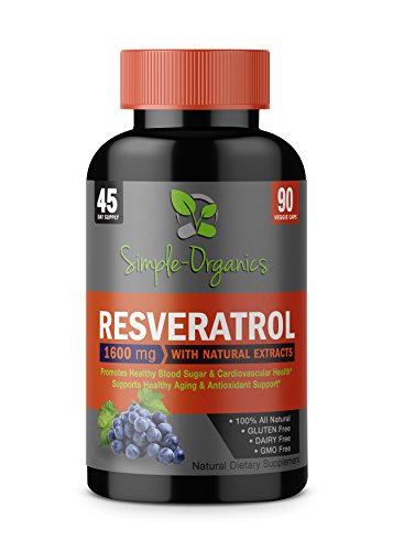 Resveratrol 1600mg Serving- 100% Organic, Pure Extra Strength Complex With Organic Trans-Resveratrol - Anti-aging, Radiant Skin, Blood Sugar and Immunity Support- 30 Day Supply