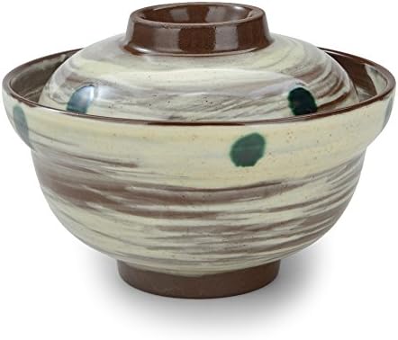 SANFEN Small Rice Bowl with Lids, 6.25โ Japanese Style Ceramic Serving Soup Bowls Coarse Pottery Noodles Bowls