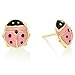 14k Yellow Gold Pink Enamel Ladybug Stud Earrings with Secure Screw-backs