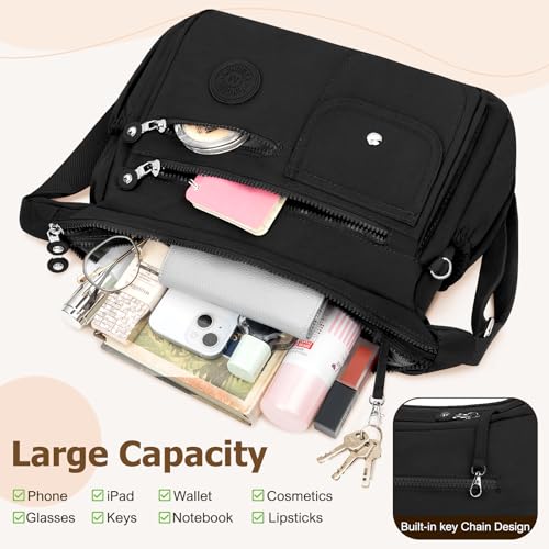 BTNEEU Women's Shoulder Bag Nylon Handbags Large Waterproof Multipocket Leisure Messenger Bags with Adjustable Shoulder Strap Messenger Bag for Shopping, Work, Travel