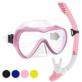 2019 Snorkel Set for Women and Men, Anti Fog Tempered Glass Snorkel Mask for Snorkeling, Swimming and Scuba Diving, Anti Leak Dry Top Snorkeling Gear Panoramic Silicone Goggle No Leak Pink