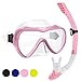 2019 Snorkel Set for Women and Men, Anti Fog Tempered Glass Snorkel Mask for Snorkeling, Swimming and Scuba Diving, Anti Leak Dry Top Snorkeling Gear Panoramic Silicone Goggle No Leak Pink