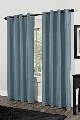 Awad Home Fashion 2 Piece Solid Faux Silk Grommet Window Curtain Treatment Panel Drapes 55" X 63", Slate Blue