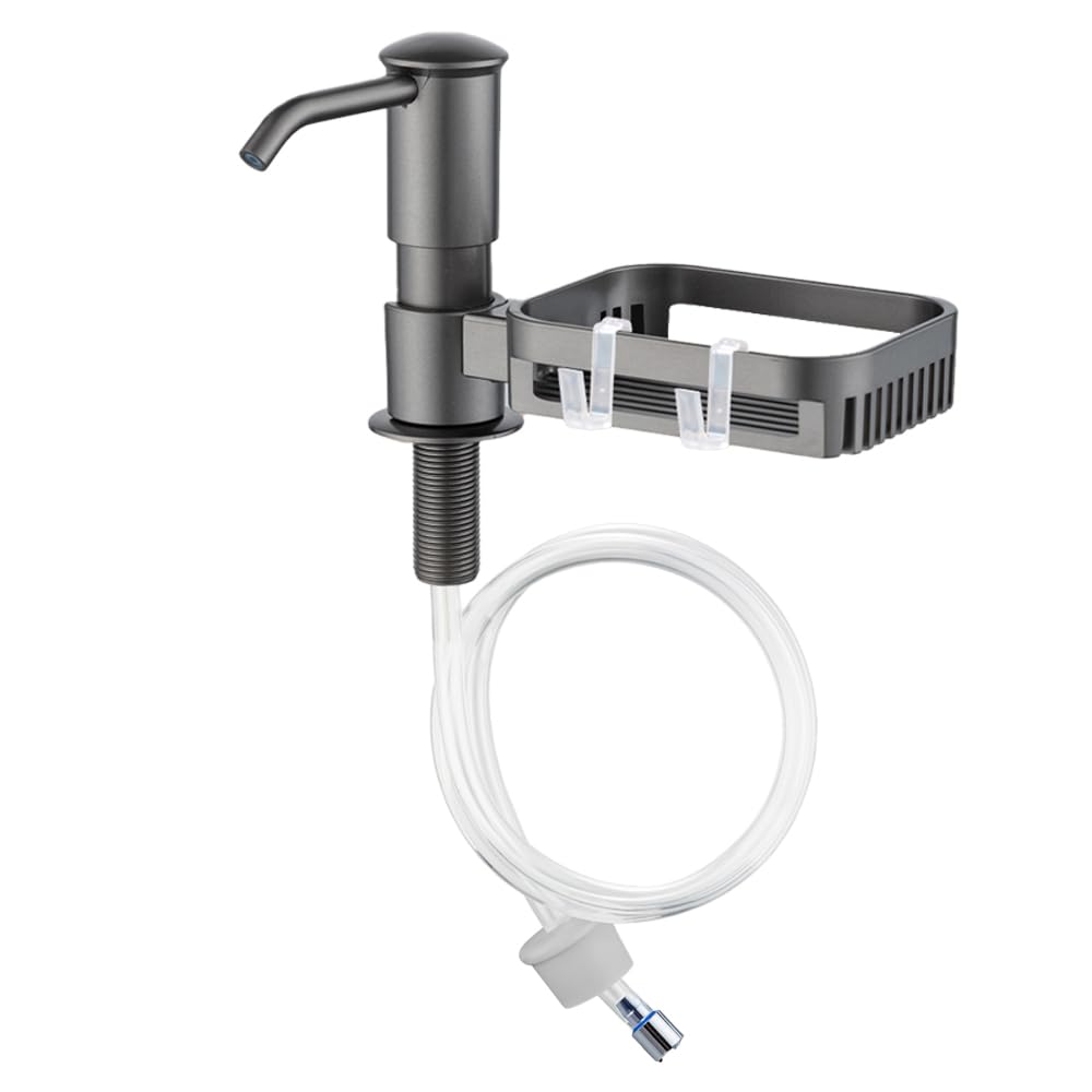 Built-in Kitchen Sink Soap Dispenser and With storage rack，with Extension Tube Kit black kitchen soap dispenser, Leak-Proof Design, No Top Refill Required，Easy to install, suitable for most household