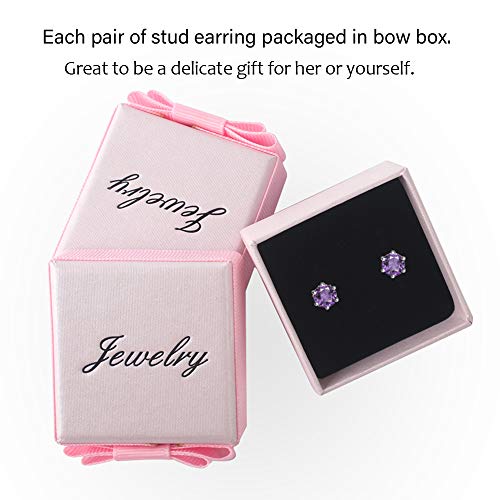 DOMEI Sterling Silver Stud Earrings Cubic Zirconia, Hypoallergenic Diamond Stud Earrings, Cubic Zirconia Earrings Studs for Women (Purple)
