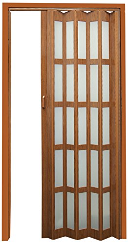Flexi Space 4504572 Cedar Glossy Folding Door Roraima Double-ply with Flexible Vinyl Hinge, Magnetic Latch & Handle, with 5 Short Milky Glass Panel, 32.0