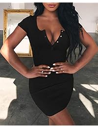 Vestido midi de punto acanalado con cuello en V para mujer Nulibenna