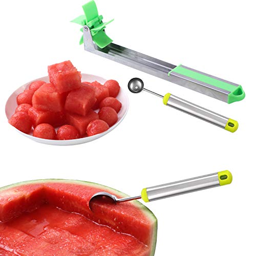 Yueshico Stainless Steel Windmill Watermelon Slicer Cutter Knife Corer Fruit Vegetable Tools Kitchen Gadgets with Melon Baller