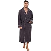 Vulcanodon Mens Shawl Collar Fleece Bathrobe, Soft Warm Long Sleeve Robe with Pockets Spa Robes for Men Cozy Sleepwear