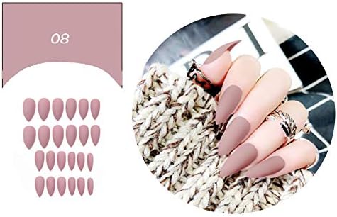 Fake Nails Kit Matt UV Gel Salon Chrome Long Sharp Nail Tips Full Cover Fake Nails Acrylic False Nails - 24Pcs Artificial Manicure Set (08)