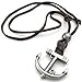KONOV Mens Womens Anchor Pendant Adjustable Leather Cord Necklace Chain, Brown Silver
