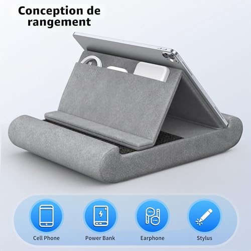 CreaDream Tablet Stand, Knee Stand, Bed and Desk Stand with Pocket and Stylus Holder, for 4-13 Inch Tablets, such as iPad Pro 11, 13, Air, Mini, Kindle, Galaxy Tab, Grey