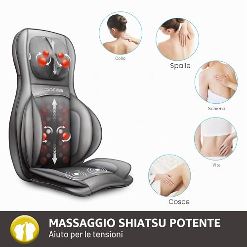 Comfier Back and Neck Massager with Air Compression, Shiatsu Electric Massager with Heat and Rolling, Massage Seat for Whole Body