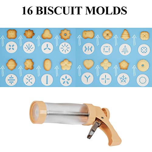 Cookie Press Gun Kit for Cookies Biscuit Churro Maker, Cookie Press with Macaroon Baking Mat Sheet, 6 Icing Tips, 16 Cookie Moulds, 200 Self-Adhesive Cookie Bags, Measuring Cup, Cleaning Brush - Thumbnail 4