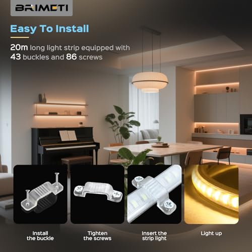 BRIMETI LED Strip 220 V 20 m Natural White 4000 K Waterproof Light IP65 High Brightness 145 LEDs S/M Flexible LED Tape Cuttable for Indoor Kitchen Garden Outdoor Party Decoration