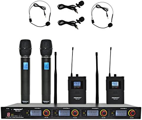 Freeboss FB-U04 2 Metal Handheld 2 Headset Lavalier Uhf Wireless Microphone