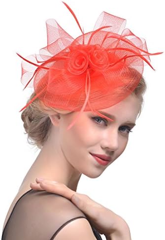 FeiYu Crafts Feather Fascinator Hat For Weddings Ascot and Derby (Red)