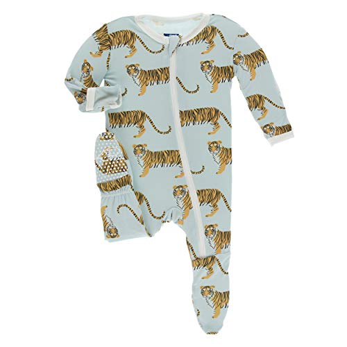 Kickee Pants Little Boys Print Footie with Zipper - Spring Sky Tiger, 2T
