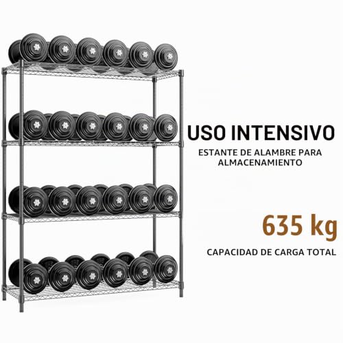 M MZG Heavy Duty 4 Tier Metal Shelving Unit, Up to 636 kg, Adjustable Shelves for Garage, Workshop and Warehouse, Studio, Black, 40 x 115 x 151 cm