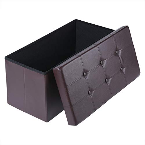 AuAg 30" Folding Storage Ottoman Bench Faux Leather Toy Box/Chest Coffee Table/Foot Rest/Storage Easy to Assemble (Brown, 30")