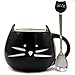 Teagas Cute Cat Mug 12 oz - Cute Black Kitty Morning Coffee Ceramic Mug and Cute Cat Spoon Set, Gift for Crazy Cat Lady