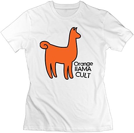 AKKK47 Women's Unique Orange Llama Cult T Shirt White XXL