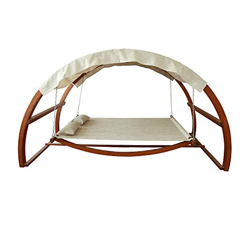 Leisure Season SBWC402 Swing Bed With Canopy - Brown - 1 Piece - 2-Person Covered Hammock With Wooden Stand - Outdoor Daybed, Furniture For Lawn, Patio, Poolside, Deck, Garden, Backyard - Adjustable - Thumbnail 3